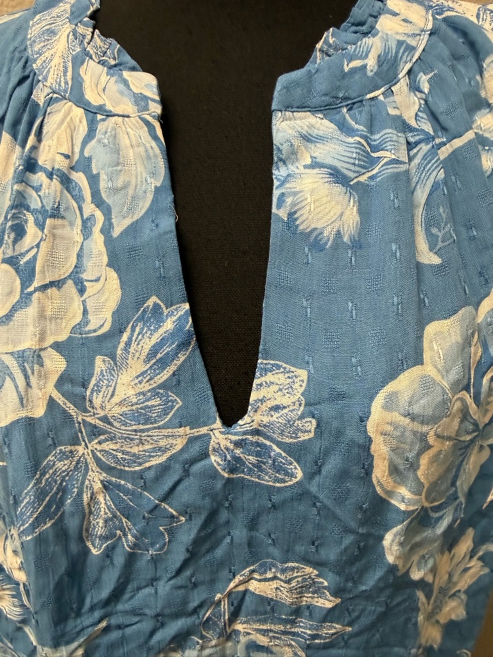 Laura Ashley Blue Floral Blouse XL Boho Cottagecore Short Sleeve Top - Picture 3 of 10